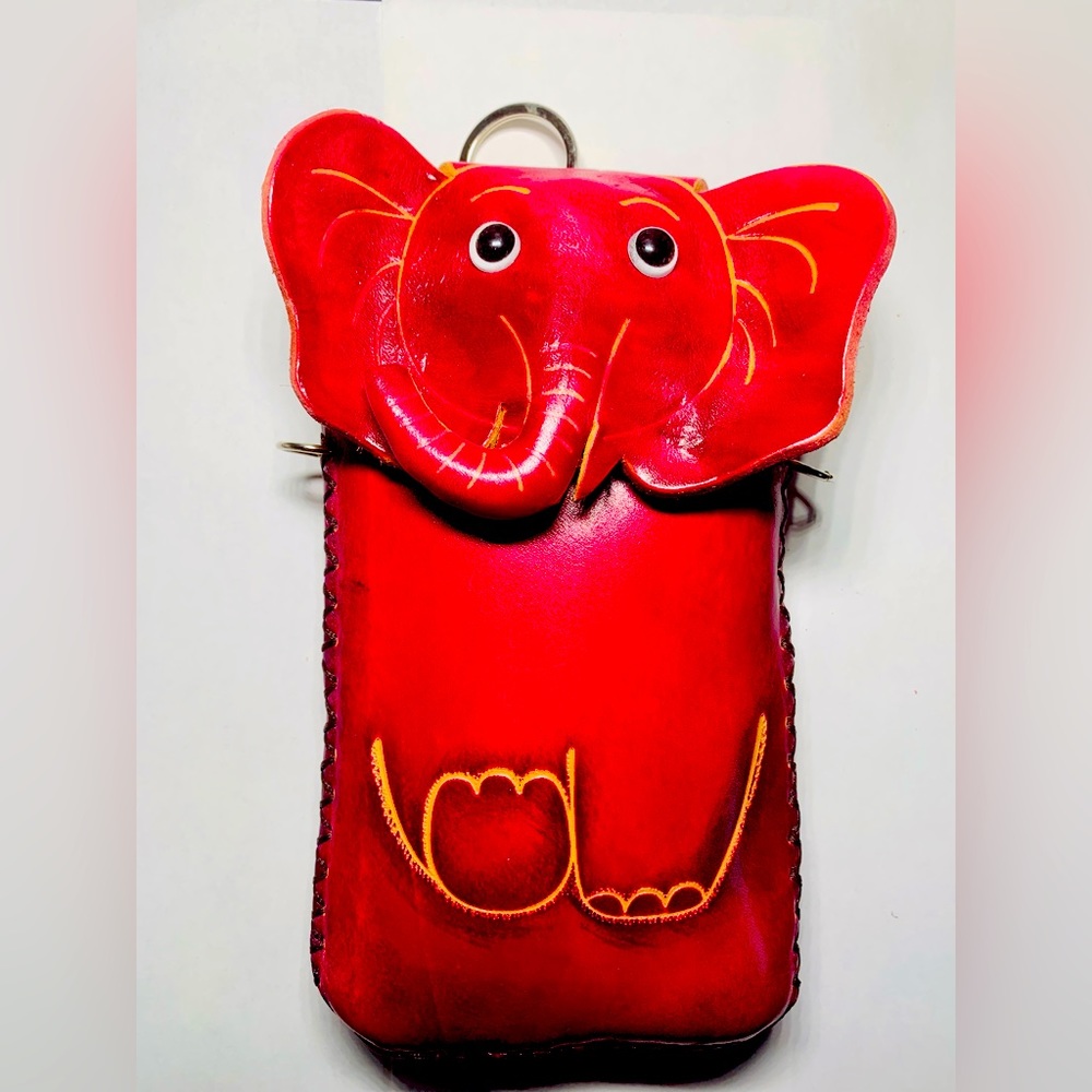 Handmade Rose Red Leather Elephant Handbag
